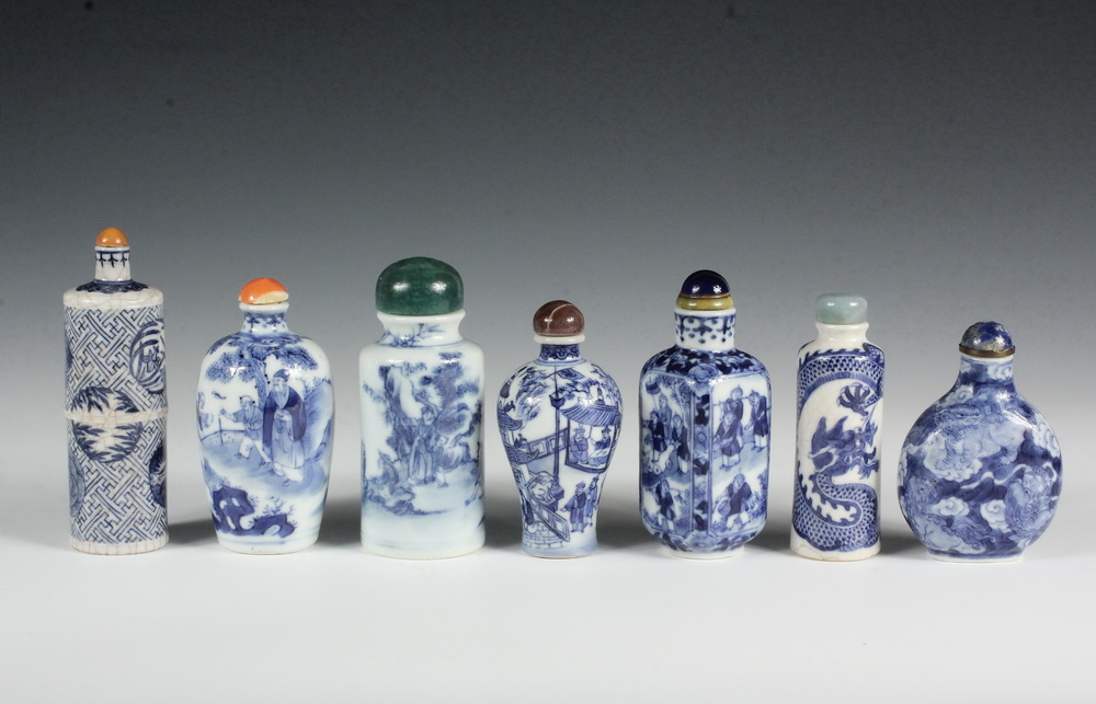 Appraisal: A GROUP OF BLUE AND WHITE PORCELAIN SNUFF BOTTLES -