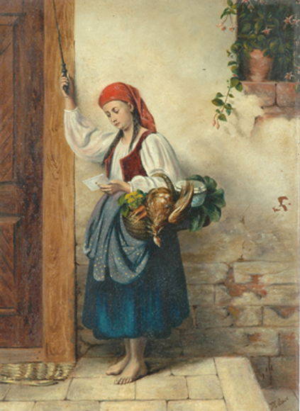 Appraisal: M Lowe European School th century Young Woman Making Deliveries