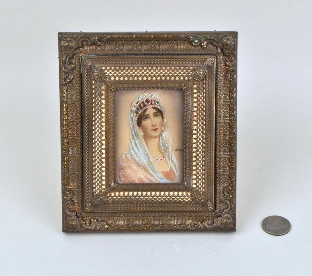 Appraisal: Miniature Portrait Of Lady Signed Hermo painted on ivorine in