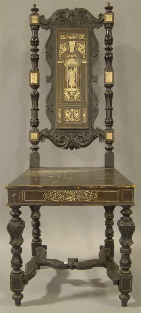 Appraisal: ITALIAN BAROQUE STYLE PENWORK DECORATED IVORY INLAID EBONY SIDE CHAIR