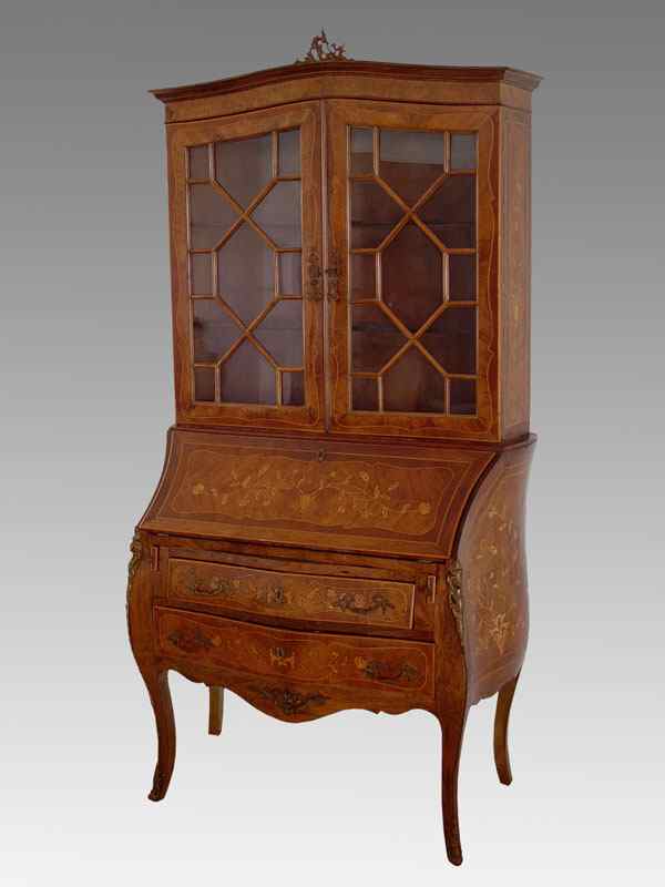 Appraisal: DUTCH MARQUETRY SECRETARY DESK Profuse floral and string inlay with