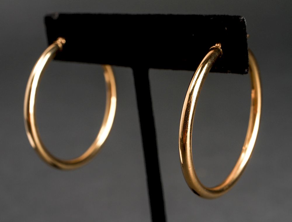 Appraisal: K Yellow Gold Modern Hoop Post Earrings Pair K yellow