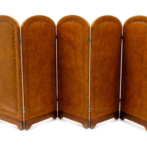 Appraisal: A Pair of Leather Folding Screens th Century comprising of