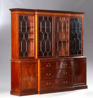 Appraisal: English Georgian Style Carved Mahogany Breakfront Bookcase c the stepped