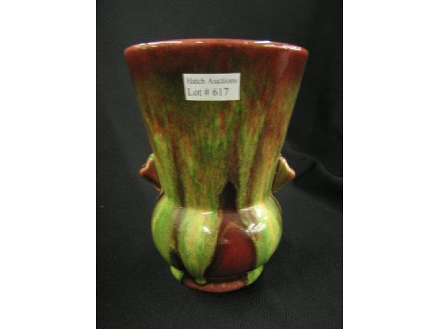 Appraisal: Weller Turkis Art Pottery Handled Vase red green glaze tall