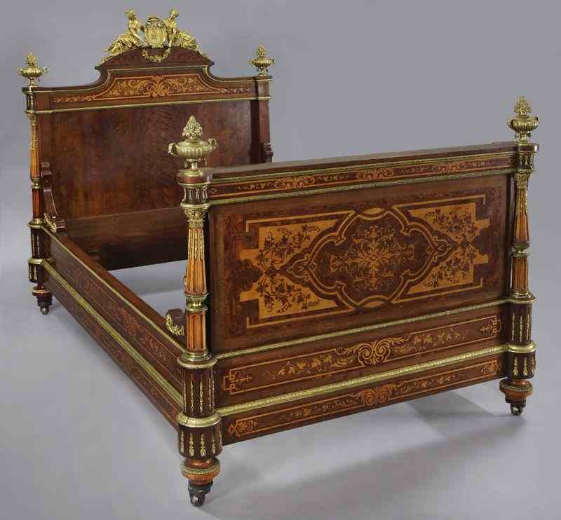 Appraisal: Louis XVI style ormolu mounted marquetry bed the headboard having