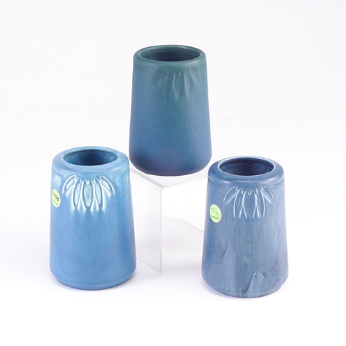 Appraisal: ROOKWOOD Three Production vases embossed with cornflowers and covered in