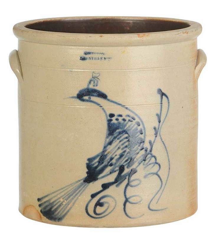 Appraisal: W W D Weston Peacock Five Gallon Crock American th