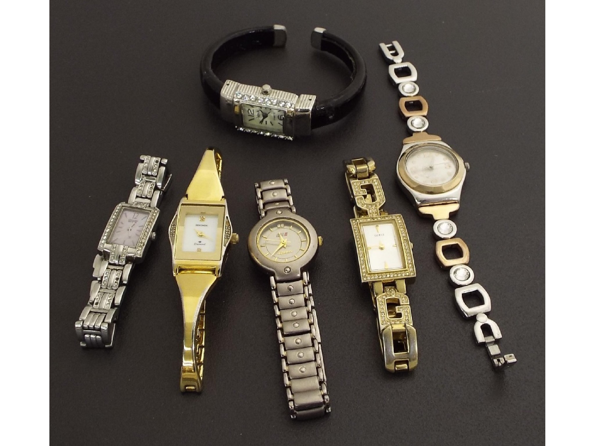 Appraisal: Five various ladies bracelet watches together with a lady's bangle