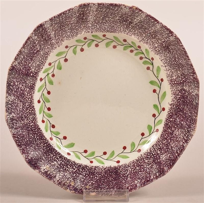 Appraisal: Purple Spatter Holly Berry Pattern Plate Purple Spatter Holly Berry