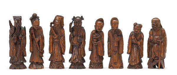 Appraisal: Eight small bamboo carvings immortals Late Qing Republic Period The