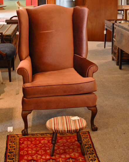 Appraisal: Upholstered Wing Back Chair with Ball and Claw Feet With