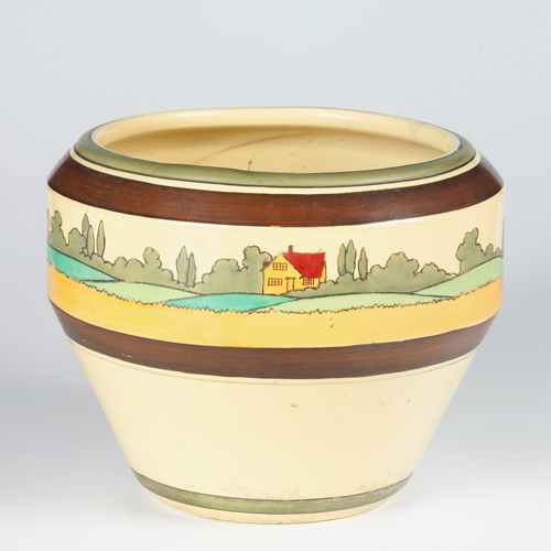 Appraisal: Rare ROSEVILLE Tourist planter jardiniere painted with landscape car and