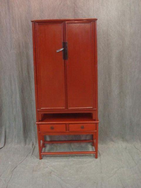 Appraisal: Asian Red Lacquer Cabinet On Stand From a Rye estate