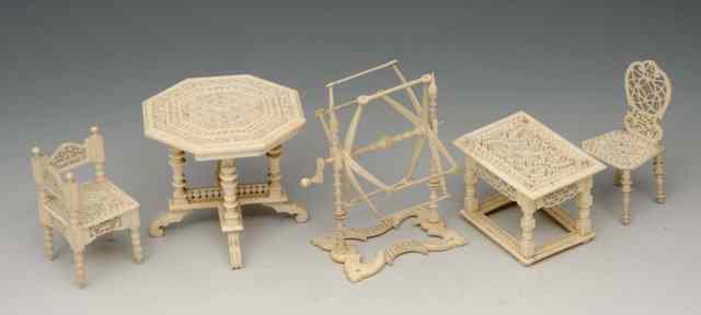 Appraisal: A SMALL GROUP OF INDO-PORTUGUESE MINIATURE IVORY PIECES OF FURNITURE