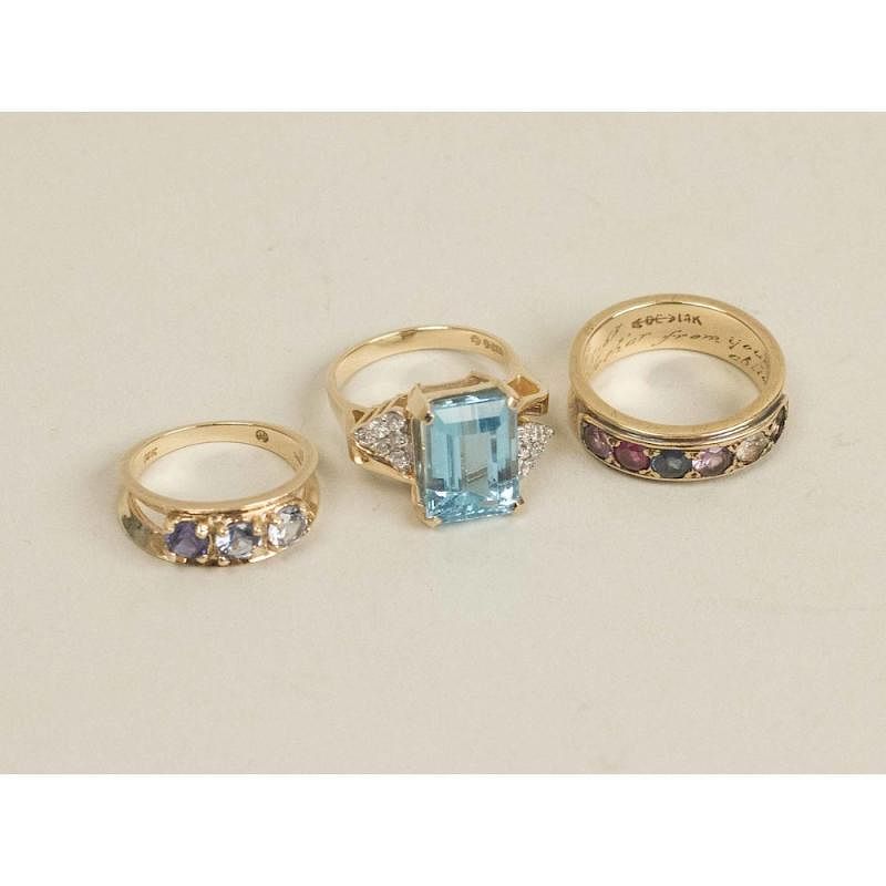 Appraisal: Assorted Gemstone Rings Three rings comprising a blue topaz and