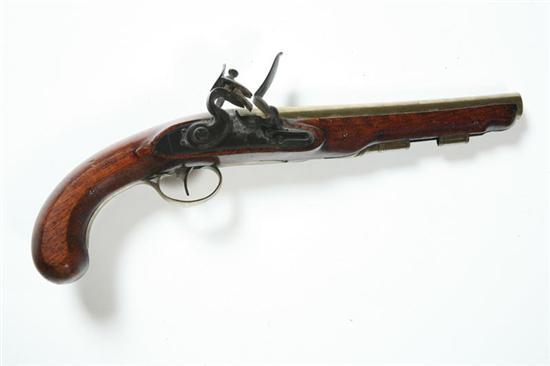 Appraisal: ENGLISH FLINTLOCK PISTOL Nineteenth century Tapered and flared brass barrel