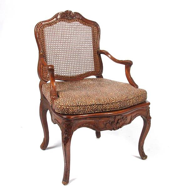 Appraisal: A Louis XV style beechwood fauteuil height in width in