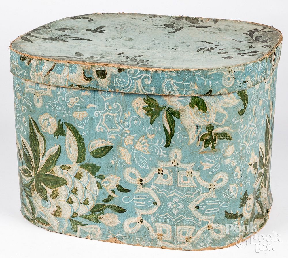 Appraisal: Wallpaper hat box ca Wallpaper hat box ca with floral