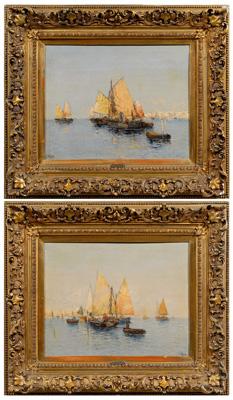 Appraisal: Pair quot C Wells quot paintings boats in harbor Venice