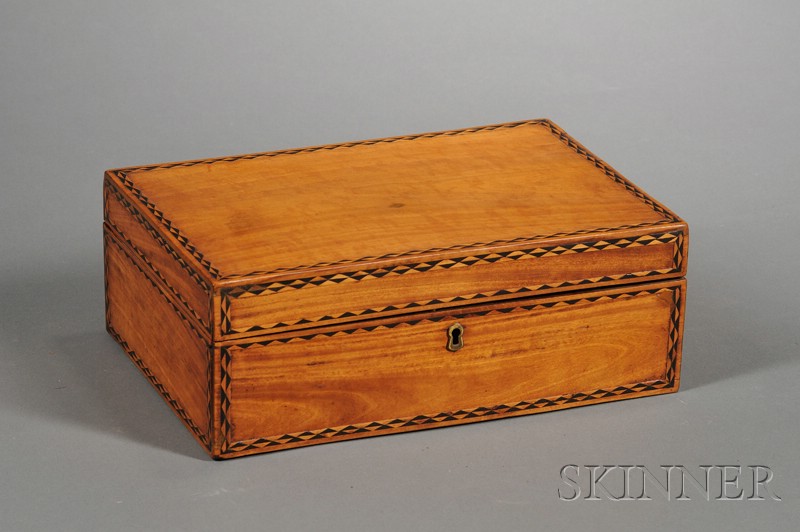 Appraisal: Wooden Box with Inlaid Geometric Border America th century rectangular