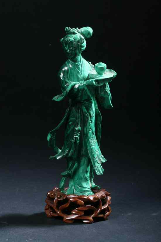 Appraisal: CHINESE MALACHITE FIGURE OF FEMALE ATTENDANT - in high