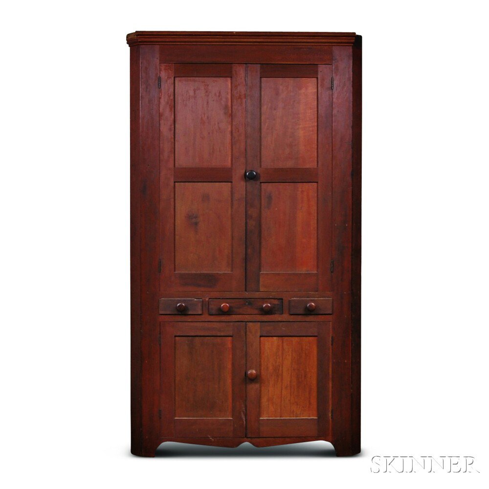 Appraisal: Country Cherry Corner Cupboard New England early th century the