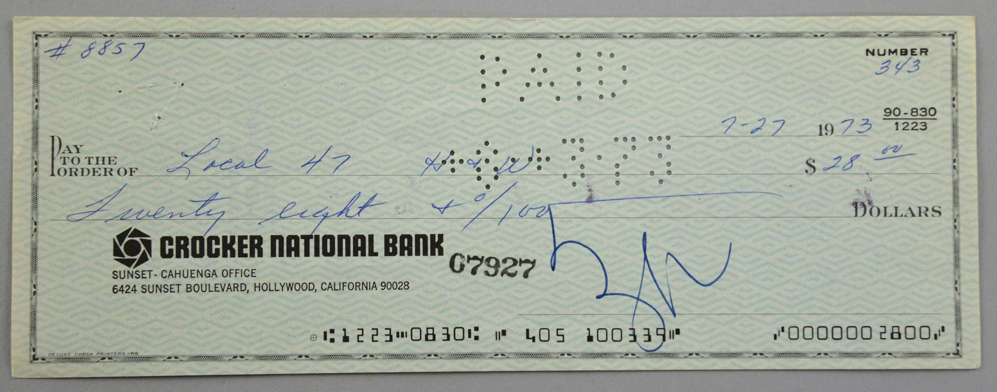 Appraisal: Frank Zappa an original cheque signed and dated - -