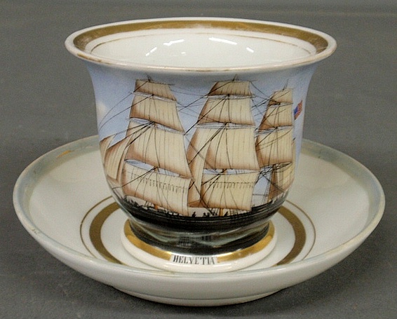 Appraisal: - Rare porcelain christening cup and saucer for the ship