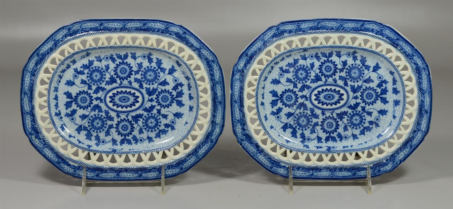 Appraisal: Pair Leeds blue transfer leaf and floral reticulated trays fern