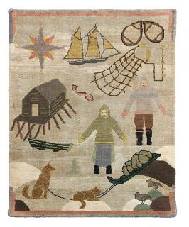 Appraisal: Grenfell Labrador Mission pictorial hooked mat Nursery Mat Grenfell Labrador