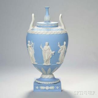 Appraisal: Large Wedgwood Light Blue Jasper Vase and Cover England early