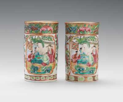 Appraisal: A Pair of Chinese Rose Medallion Small Brush Holders Pair