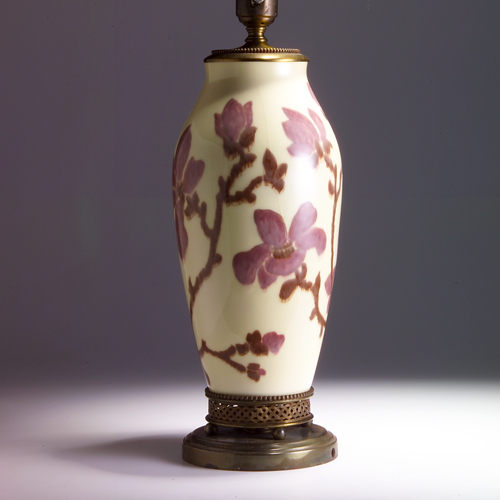 Appraisal: ROOKWOOD Jewel Porcelain lamp base painted with purple magnolia on