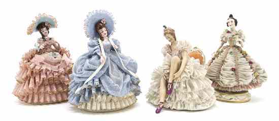 Appraisal: A Collection of Four Dresden Lace Figures each depicting a