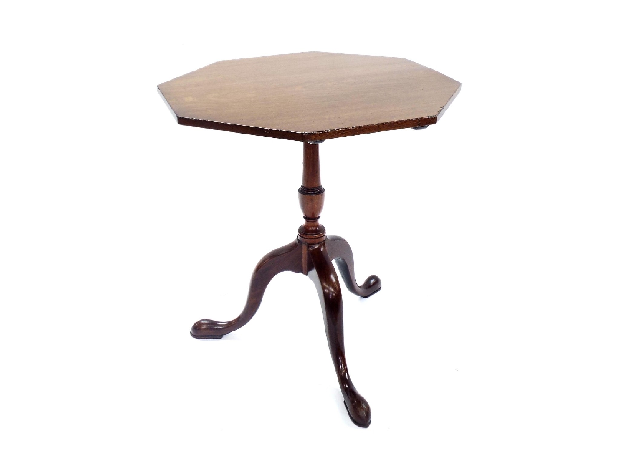 Appraisal: th century flame mahogany tilt-top tripod table the octagonal top