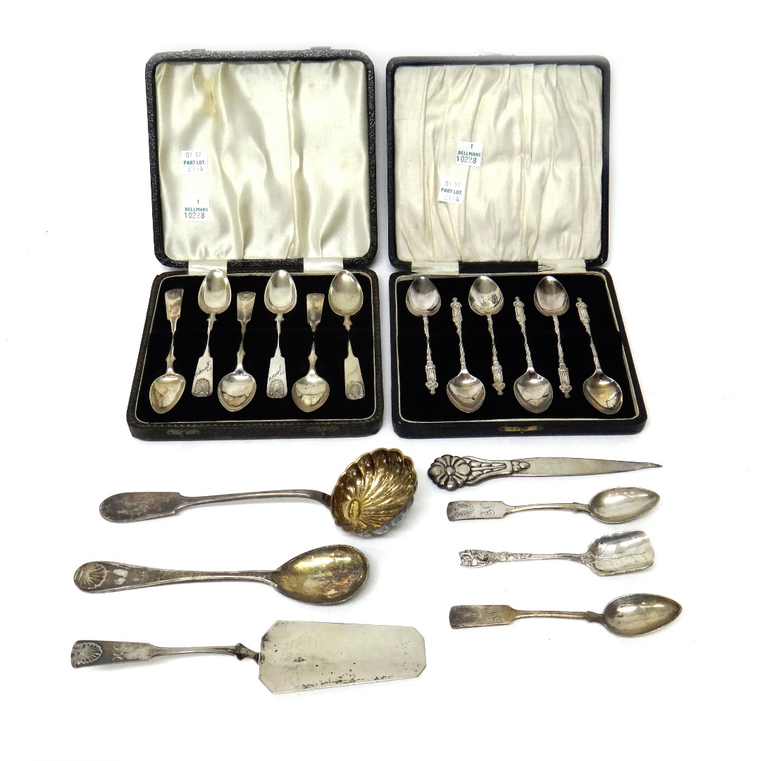 Appraisal: A set of six silver apostle tea spoons Birmingham cased