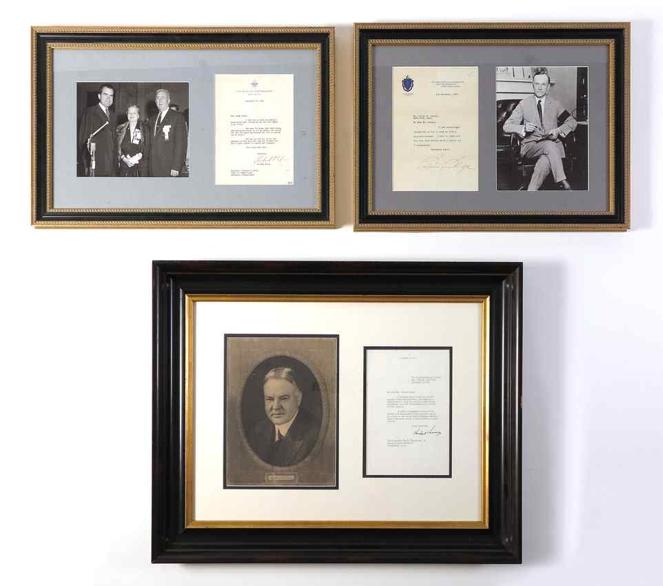 Appraisal: COLLECTION OF FRAMED PRESIDENTIAL SIGNED LETTERS To include Herbert Hoover