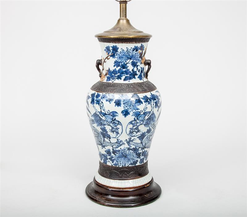 Appraisal: Chinese Blue and White Porcelain Vase Mounted as a Lamp