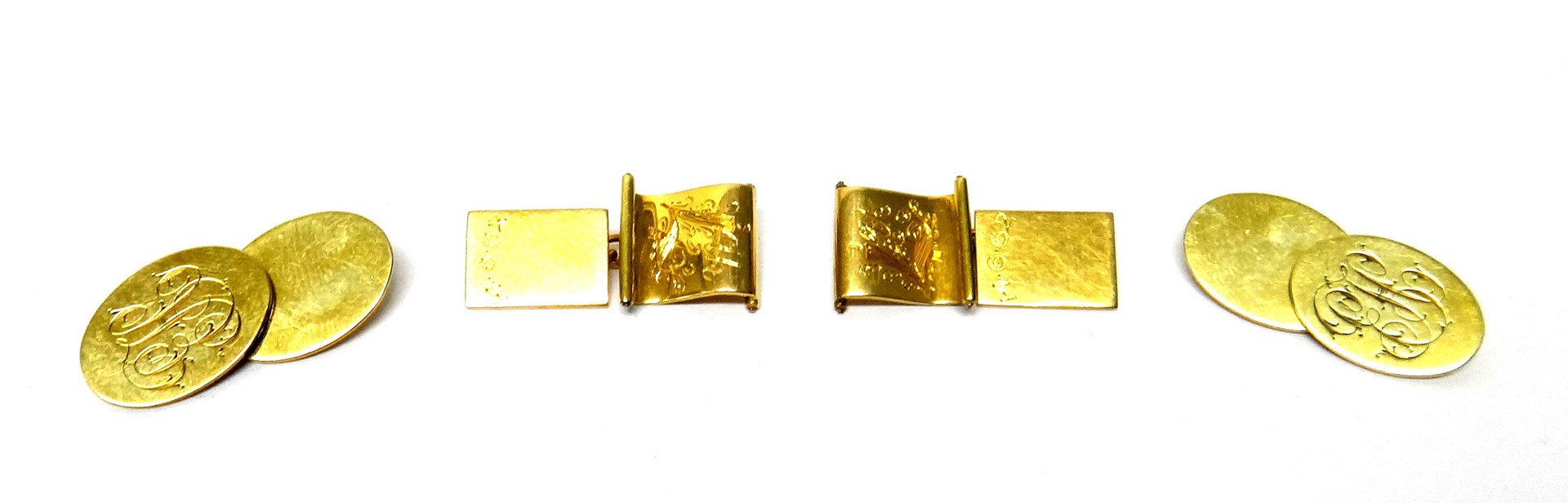 Appraisal: A pair of ct gold oval cufflinks each monogram engraved