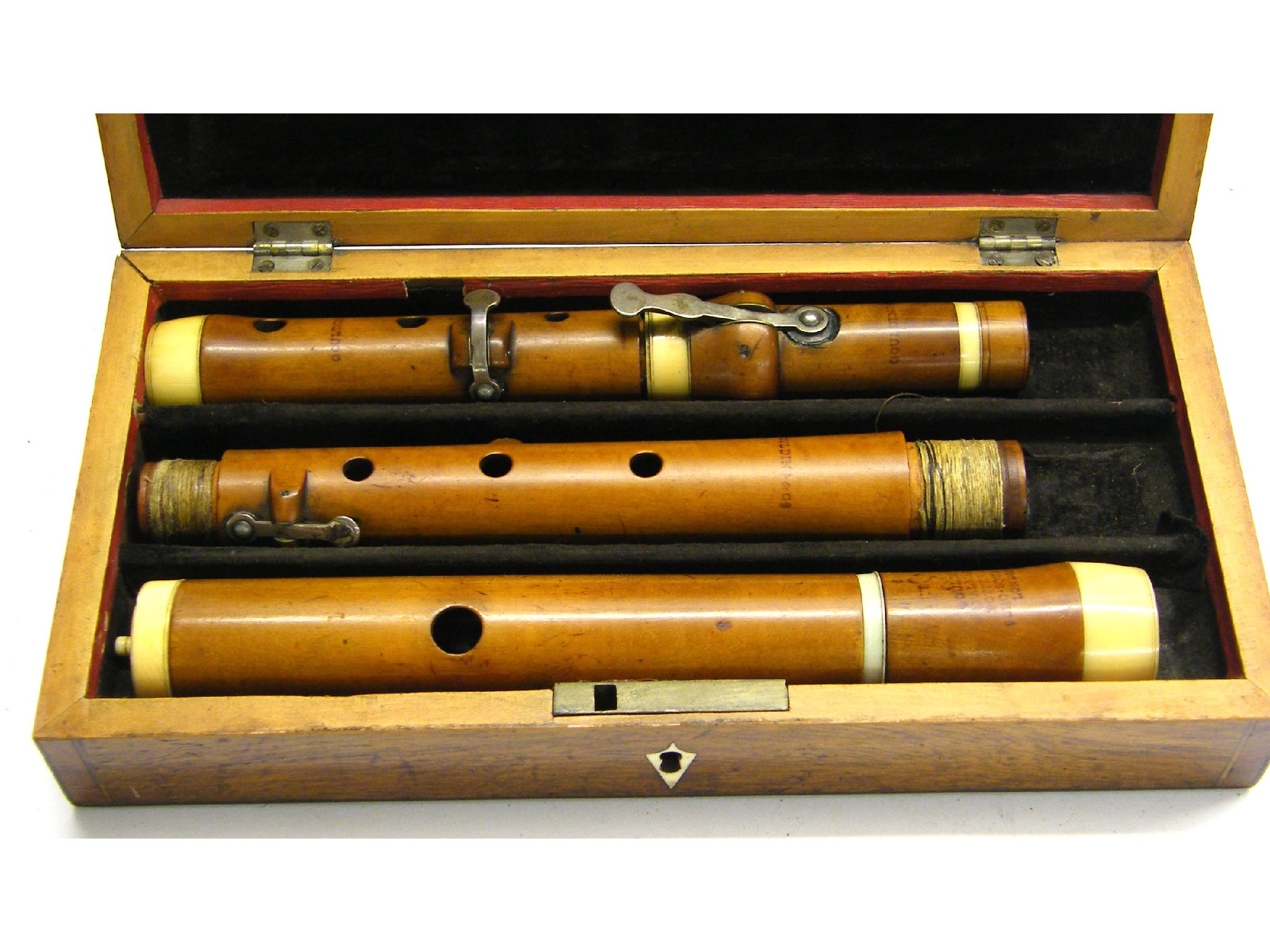 Appraisal: English boxwood and ivory mounted four keyed flute by and