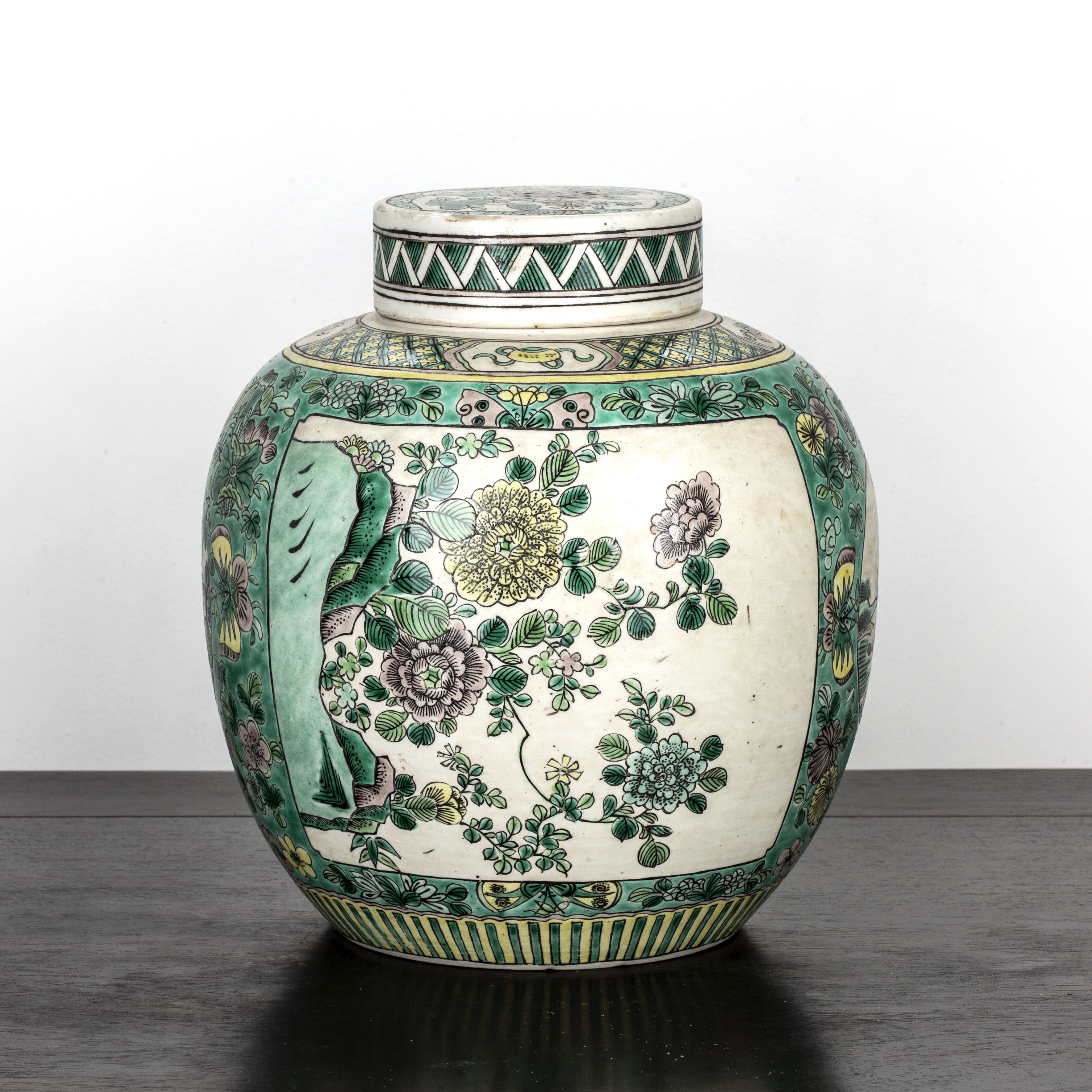 Appraisal: Biscuit porcelain ginger jar and coverChinese th Century painted with