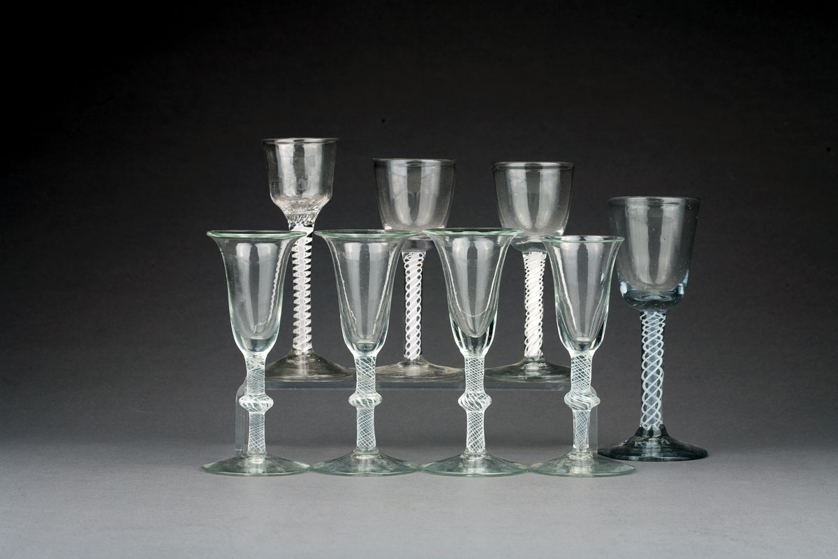 Appraisal: EIGHT COTTON STEM WINE GLASSES INCLUDING FOUR WITH KNOPPED STEMS