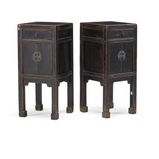 Appraisal: PAIR OF CHINESE SIDE TABLES Black lacquer one drawer over