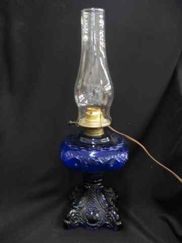 Appraisal: Cobalt Glass Oil Lamp fancy pedestal base electrified