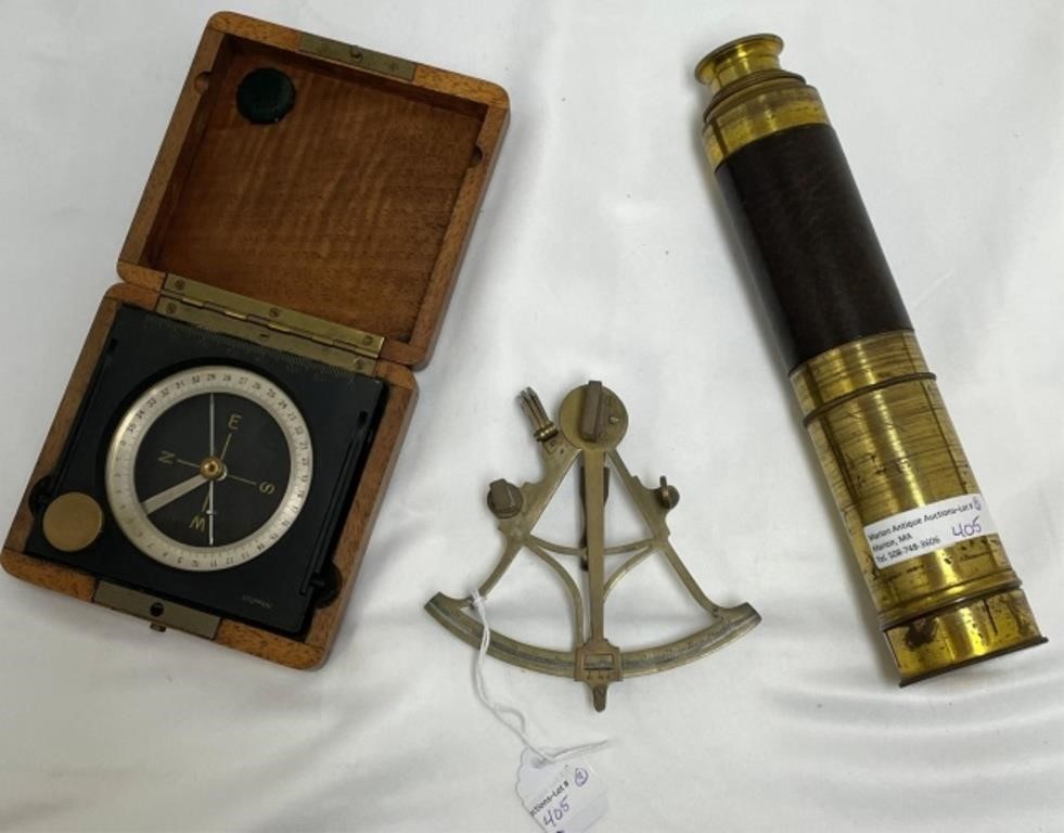 Appraisal: NAVIGATIONAL LOT CONSISTING OF COMPASS SEXTANT and spy glass To