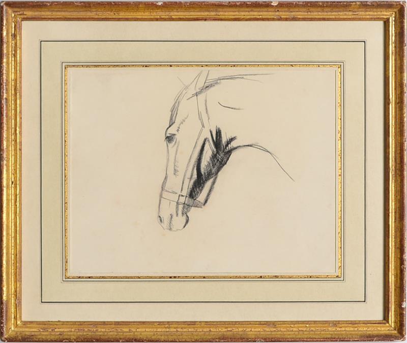 Appraisal: EUROPEAN SCHOOL HEAD OF A HORSE AND LADY WITH PINCE-NEZ