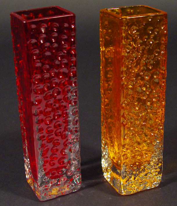 Appraisal: Two Whitefriars nailhead glass vases coloured ruby and tangerine