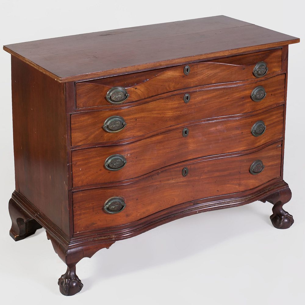 Appraisal: Chippendale Mahogany Oxbow Chest of Drawers Massachusetts The later top