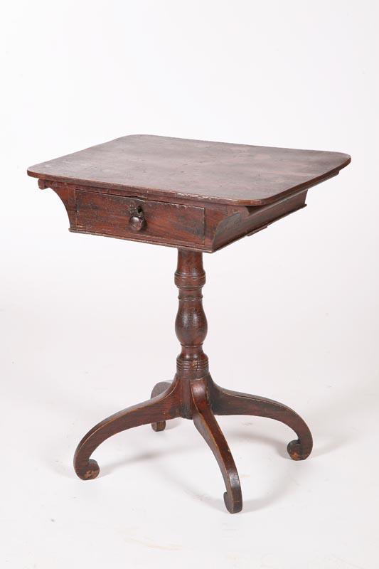 Appraisal: DECORATED CANDLESTAND American st half- th century walnut and pine